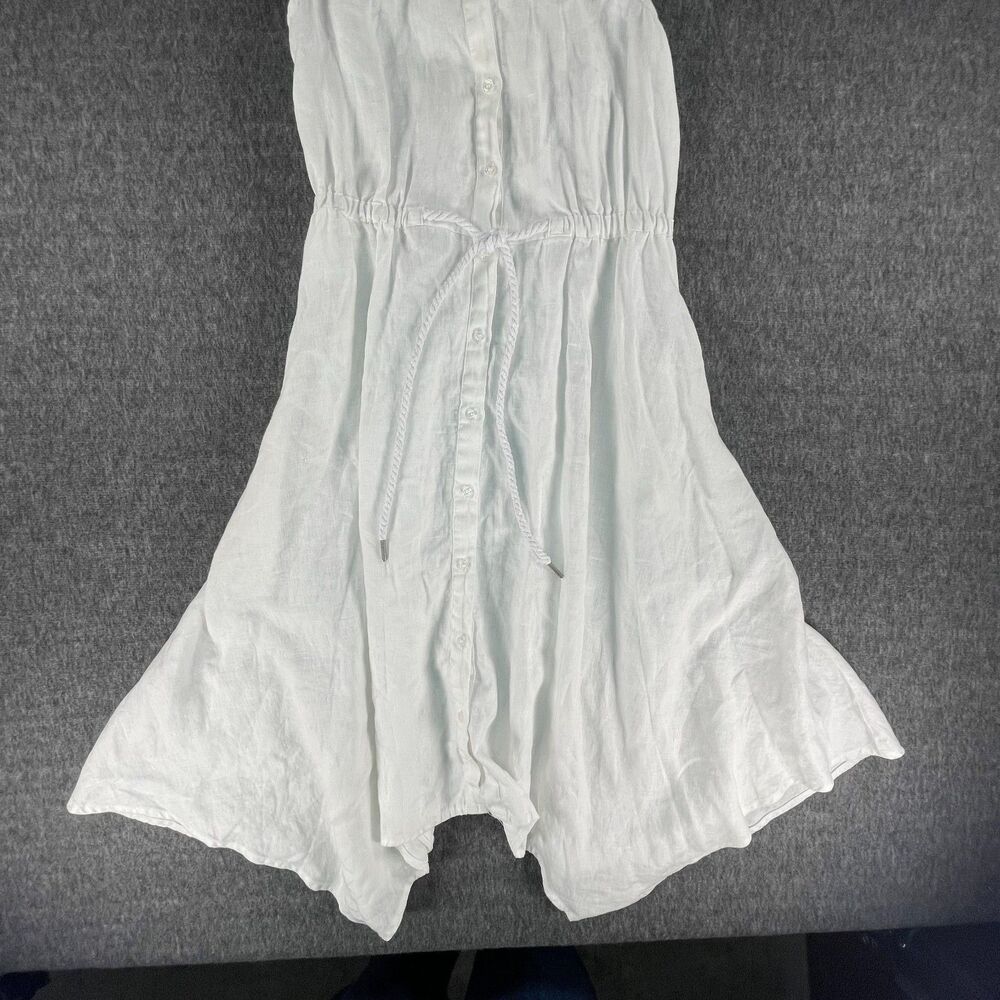 Saks Fifth Avenue White Linen Shirtdress Small Sleeveless Resort Summer Coastal - Picture 14 of 15